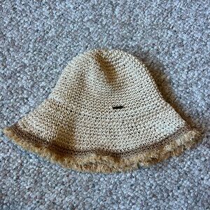 Billabong Tan Woven Bucket Hat with Fringe